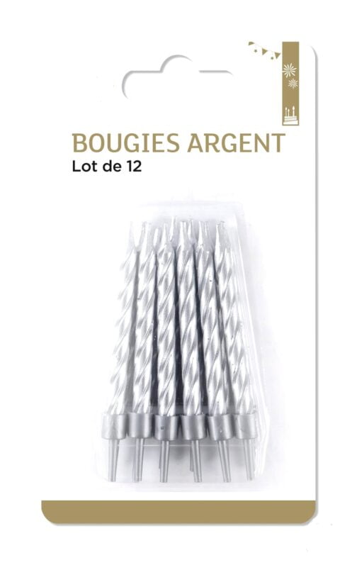 Bougie argent lot de 12