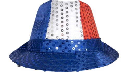 Chapeau borsalino a sequins bleu blanc rouge adulte 2