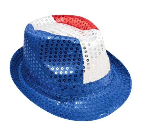 Chapeau borsalino a sequins bleu blanc rouge adulte