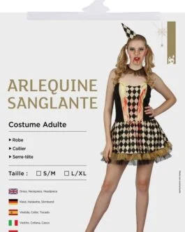 Déguisement arlequine sanglante – adulte