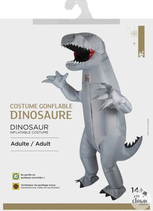 Costume gonflable dinosaure gris adulte 3