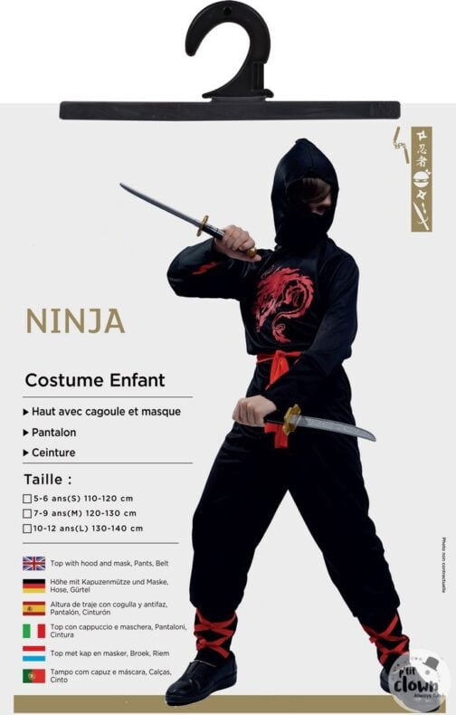 Costume ninja enfant noir rouge 2