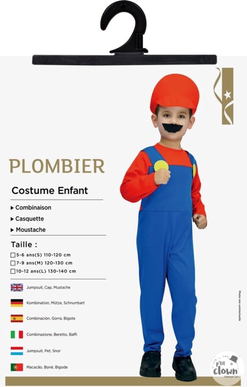 Costume plombier enfant bleu rouge 2