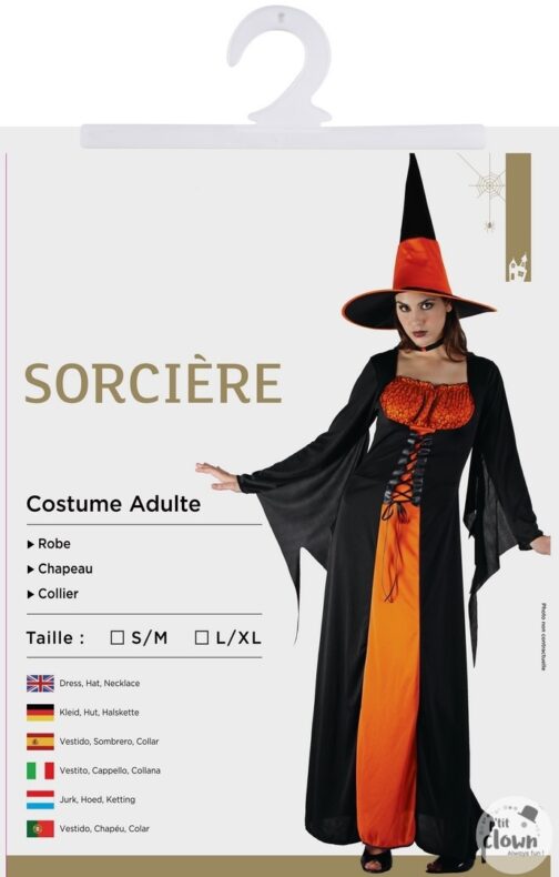 Costume sorciere adulte noir orange 2