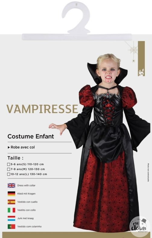 Costume vampiresse enfant noir rouge 2