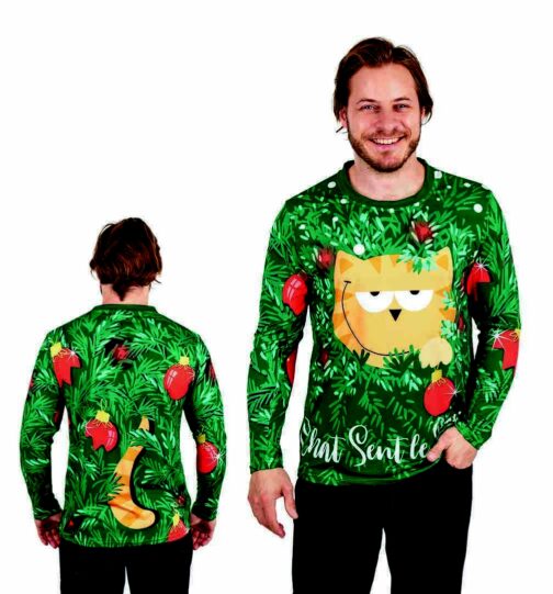 T shirt de Noel Chat sent le Sapin adulte