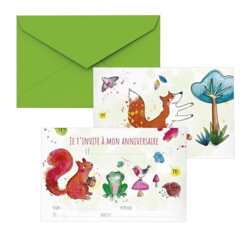 CL Carton invitation lot de 8 animaux de la foret