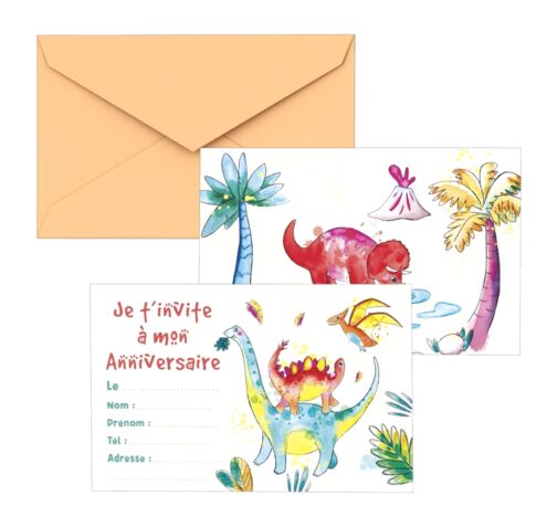 CL Carton invitation lot de 8 dinosaures