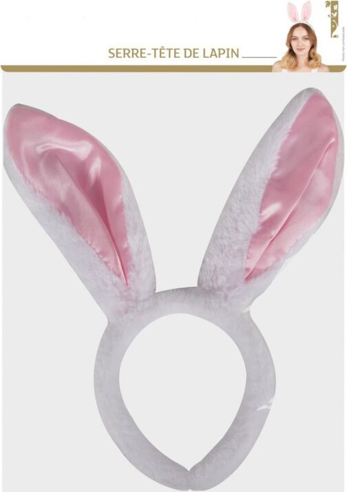 Serre tete oreilles de lapin rose blanc 2